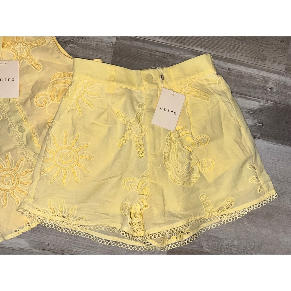 Entro Eyelet Two Piece Set Womens Yellow Sun Starfish Shorts Top P29936 Small - Picture 2 of 7